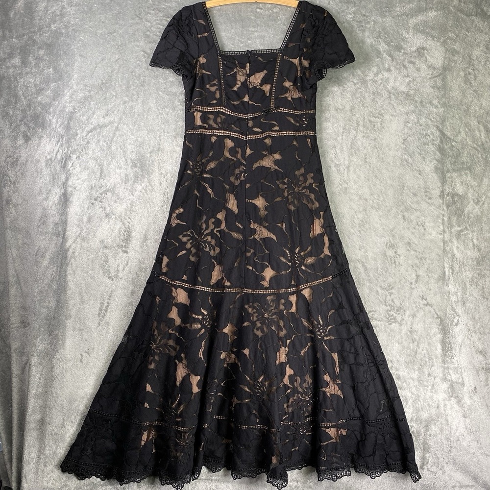 Anthropologie Dress Womens Sz 6 Black Slim Lace Maxi Floral Cocktail Evening - Picture 9 of 16